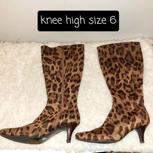 Knee high leopard print boots